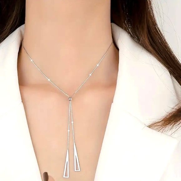 Necklace Geometric Adjustable Pull Minimalist Triangular Simple Stylish Trendy - Picture 2 of 6
